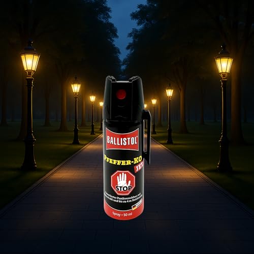 Pfefferspray mit Panikverschluss 50ml – KO-Spray & Tierabwehrspray zur Selbstverteidigung mit 4m Reichweite – Sicherheits-Set inklusive lauter Signalpfeife (1)