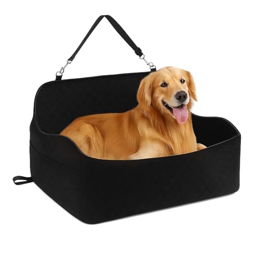 Generisch Hunde Autositz für Große&Mittlere Hundeautositz bis zu 55 lb für 2 kleine Hunde mit Aufbewahrungstaschen Abnehmbarer und waschbarer (Schwarz, 55bls)