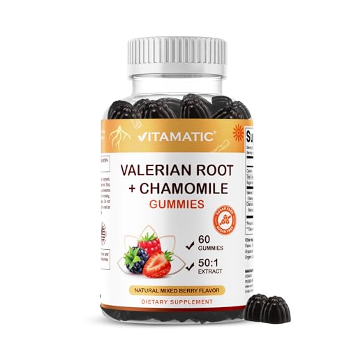 Vitamatic Valerian Root & Chamomile Gummies &ndash; Plant-Based Botanical Extract &ndash; Mixed Berry Flavor...