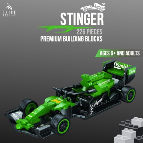 Image of F1 Racing Car Building Blocks Set - 225+ Pieces Toy Car Construction Kit for Kids 6+ & Adults | Build 8 Unique Formula Race Cars | STEM Educational, Birthday Gift Toy (Stinger)