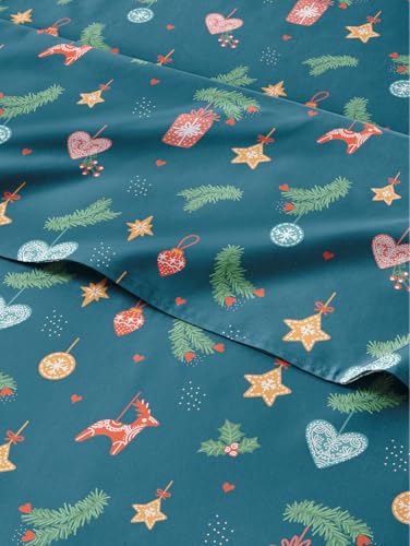Queen Green Christmas Sheet Set - Holiday Xmas Pattern Bedding Set - Deep Pockets - Snug Fit - 4 Piece - Wrinkle Free & Easy Care - Comfy Festive Winter - Holiday Sheets for Women, Men, Kids & Teens