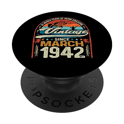 Vintage 82 cumpleaños 82 años amantes de la pesca Marzo 1942 PopSockets PopGrip Intercambiable