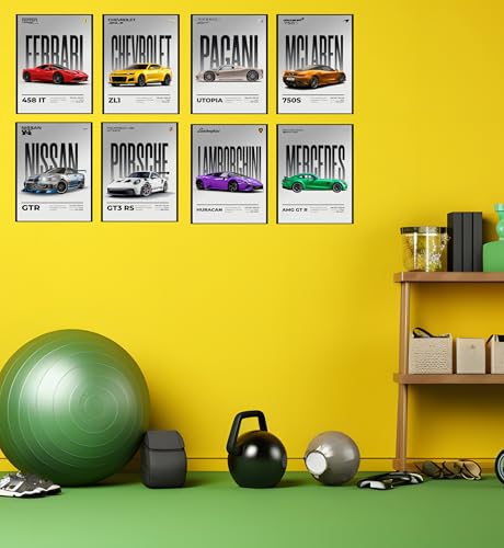 Image of Car Posters Set of 8 A4 Size - posters wall Boys room - Super poster - Porsch BMW poster - wallpaper - Gifting ideas for men boys - gift - Wall Art