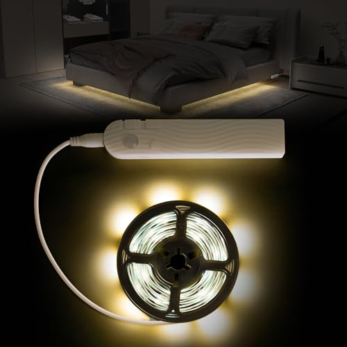 SOAIY 3M Striscie LED Adesive con Sensore Movimento,Catena LED Tagliabile per Corridoio Sottomobili Sottopensile,2Modalità 3Colori Ricaricabile da 2200mAh per Armaido,Vetrine,Illuminazione TV, Scale