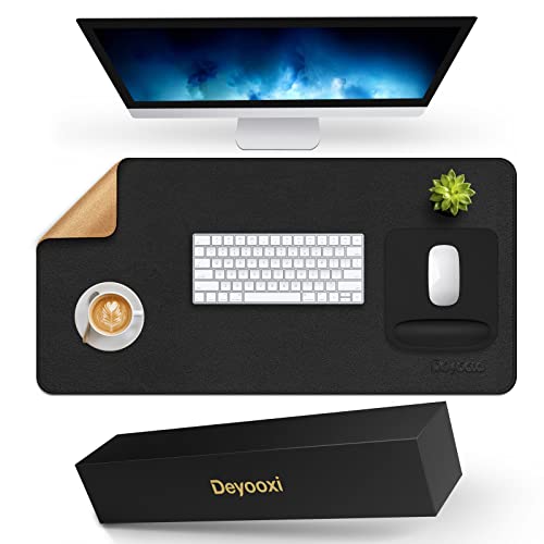 Deyooxi Schreibtischunterlage Leder [2er Set] 80x40cm, mit Extra Ergonomisch Mousepad mit Handauflage , Rutschfest Doppelseitig Mauspad XXL Schwarz Cover