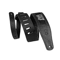 Levy's Calaca 3 Window Black and White Skull Leather Guitar Strap 2.5" Veg-Tan leather front and back 3 die-cut 5.5" windows show a row of black and white skulls Ladder style height adjustment; adjusts from 44" to 52" Handmade in Nova Scotia, Canada