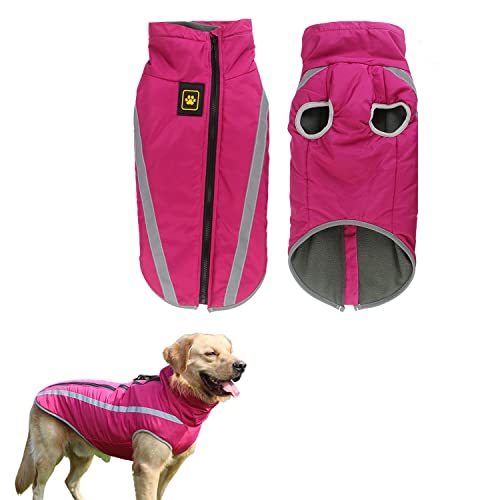 Yealay Hund Winterjacke Warmer mit Fleece gefütterter Hunde Wintermantel mit Loch für Hundeleine Reflektierende Winter-Haustierweste für mittelgroße Hunde (XXXL Brustumfang: 60cm/23.6 in, Rose) Cover