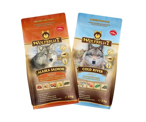 Wolfsblut Hund Adult | Trockenfutter | Multi Bundle | Mix Paket | Sparpaket | 2 x 2 kg | Verschiedene Sorten (2 x 2 KG, 1x Alaska Salmon, 1x Cold River)