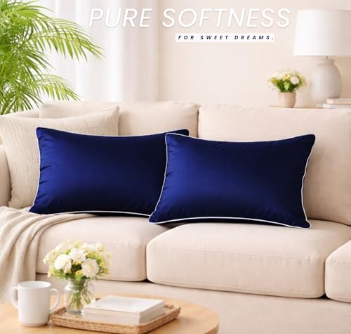 Image of BSB HOME Luxury Satin Silk Pillow Cover | 300 TC Ultra-Smooth Silky Finish | Premium Home Bedding Pillowcase | Soft, Glossy & Skin-Friendly Fabric | 18 x 28 Inches (Classic Navy)