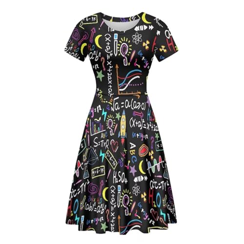 Image of POLERO Women Puffy Swing Elegant Party Midi Dresses Short Sleeve Round Neck A-Line Dress