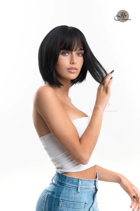 Miniatura 3 de CATIA - Peluca corta de corte Bob con flequillo, pelucas rectas sin pegamento para mujer, pelucas sintéticas naturales para uso diario (pelucas de