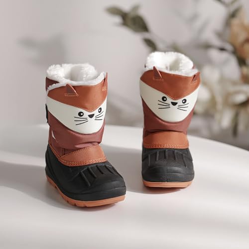 SECHRITE Toddler Kids Snow Boots Winter Boots Waterproof Outdoors Cartoon Animal Pattern Booties for Boys Girls - Toddler/Little Kid3