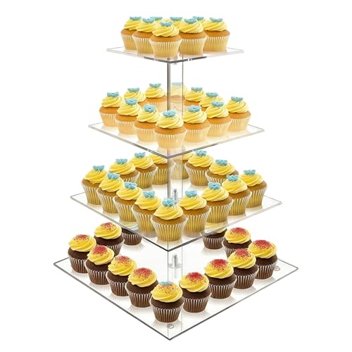 Cupcake Stand,4 Tier Square Acrylic Cake Display Stand,Square Tiered Cupcake Tower,for Party, Wedding, Birthday, Baby Shower, Halloween