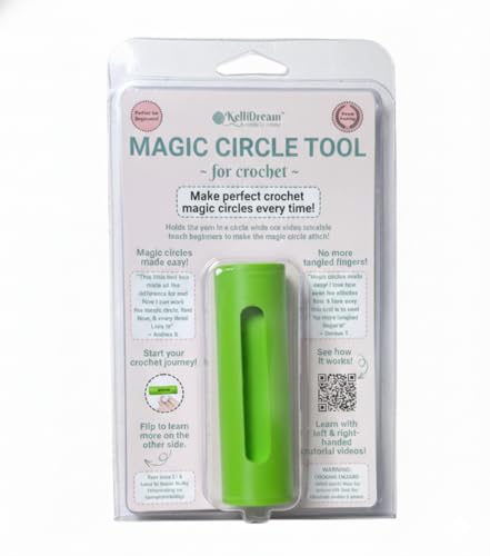 KelliDream Original Magic Circle Crochet Tool w Right & Left-Handed Step by Step Online English Instructions & Video Learn How to Make a Magic Circle Stitch w All Yarn Sizes (Green)