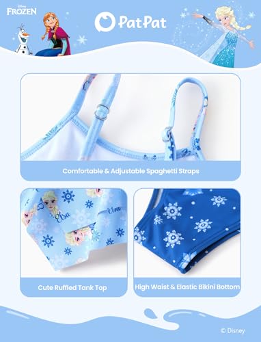 Image of Disney Frozen Elsa Stitch Moana Toddler Girls Two Pieces Ruffle Strap Bikini Top and Bottom Set Beach Swimsuit