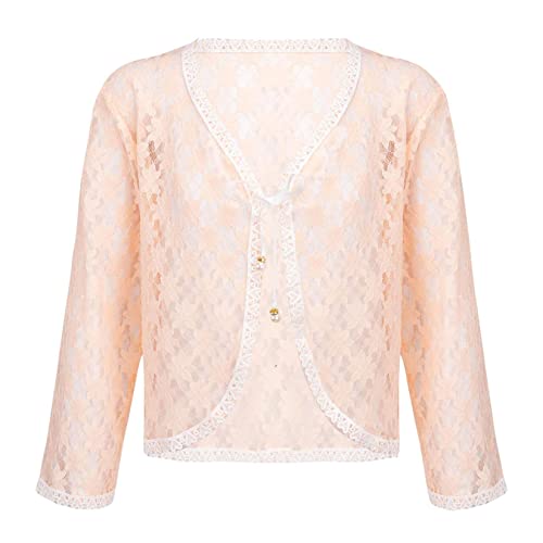 Kids Girls Loghtweight Lace Hollow Shrug CardiganTop Flower Girls Wedding Party Long Sleeve Dress Cover Up