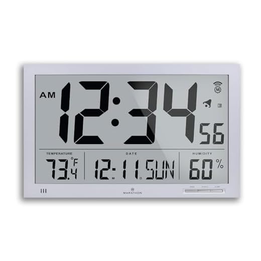 Marathon Slim Atomic Wall Clock with Jumbo Display, Calendar, Indoor Temperature & Humidity. Color-Graphite Grey. SKU-CL030062GG