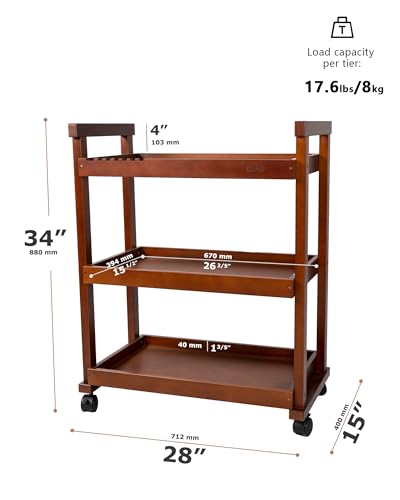 DJAR Art Cart Organizer, Buchenholz Aufbewahrungswagen für Studio, Büro, Rollwagen mit Rollen, Walnuss