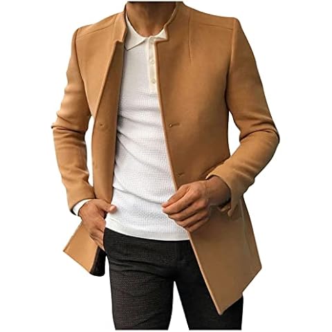 Men's Wool Blend Notched Lapel Trench Coat Cover