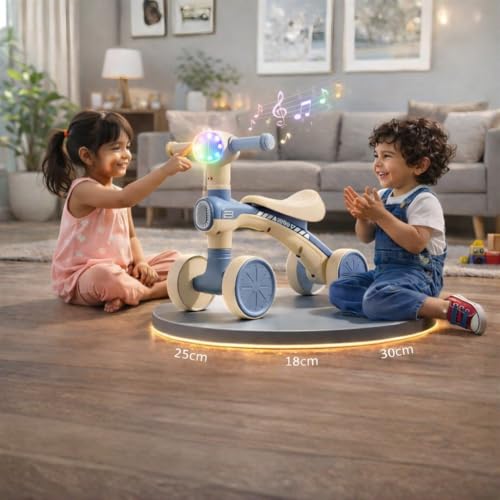 Image of Mini Bloom First Balancing Bike for Kids | No Pedal Manual Push Balancing Cycle | Musical Balance Bike with LED Light | Suitable for 1-3 Years | Max Capacity 20kg (Blue KB-157)