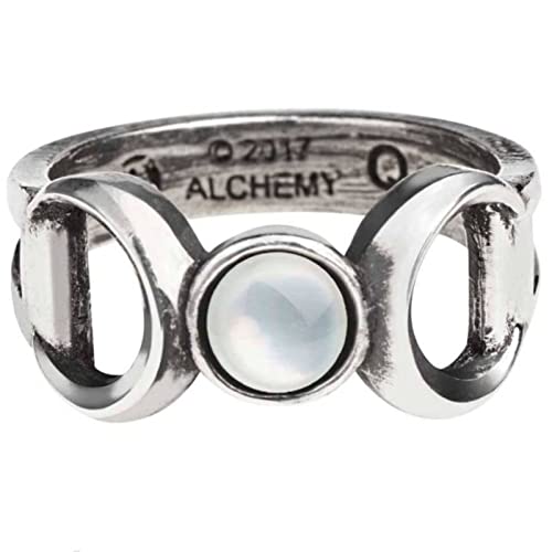 Ro Rox Alchemy England Triple Goddess Moon Ring Crescent Antique Wicca Pearl Cabochon, Silber, T Cover