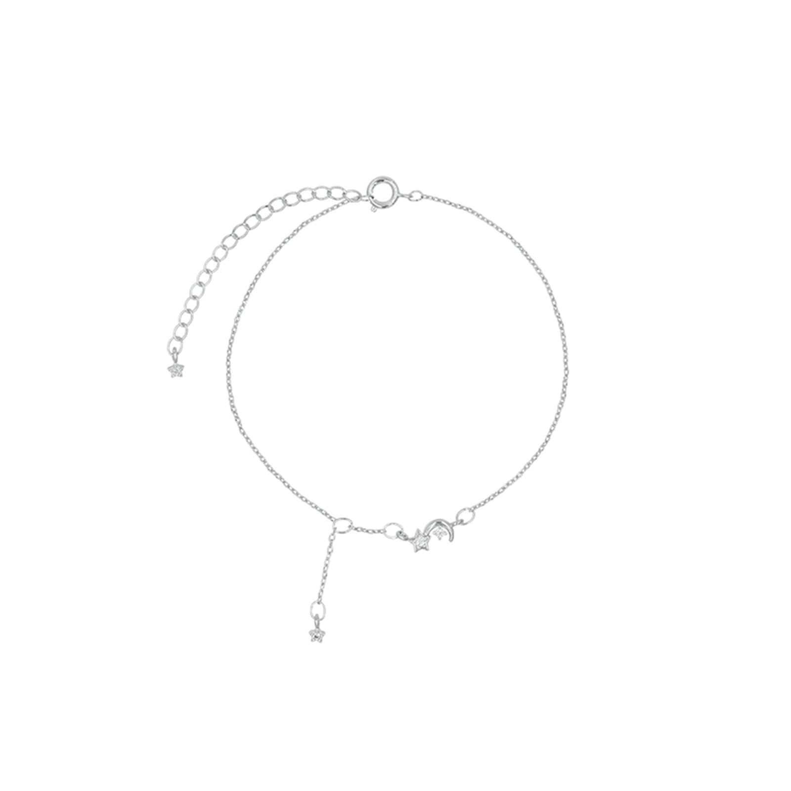 Cavigliera in oro bianco 14 K Au585 per vacanze, cavigliera da donna in oro boho 585 Mood, stella estiva, spiaggia, piede per mamma e ragazza, lunghezza 25,5 cm