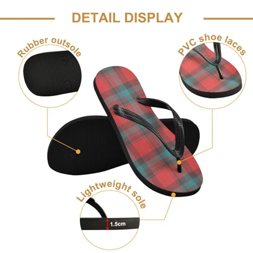 Plaid Square Red Flip Flops for Beach Thong Sandals Anti-slip Lightweight Beach Slippers for Summer Outdoor Travel3
