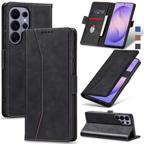Image of Jasonyu Flip Wallet Case for Samsung Galaxy S26 Ultra 5G,Leather Magnetic Folio Cover with Card Holder,Kickstand - TPU Shockproof Durable Protective Phone Case,Black