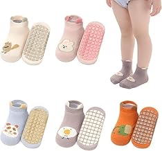 COVACURE 5 Pairs Socks For Baby Boys 0-3 Years Grip Socks For New Born Baby Anti Skid Kids Socks Ankle Socks For Toddler Gift for 1 Year Old Boy&Girls