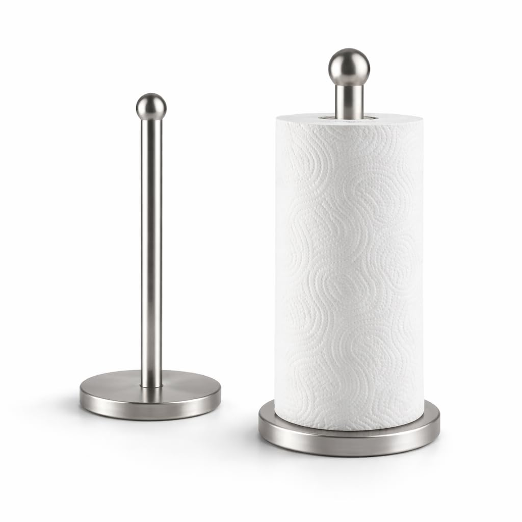 Vintageware® Premium Stainless Steel Kitchen Tissue Roll Holder, Weighted Anti-Slip Base, Free-Standing Paper Towel Dispenser for Kitchen, Bathroom & Home, Pack of 1