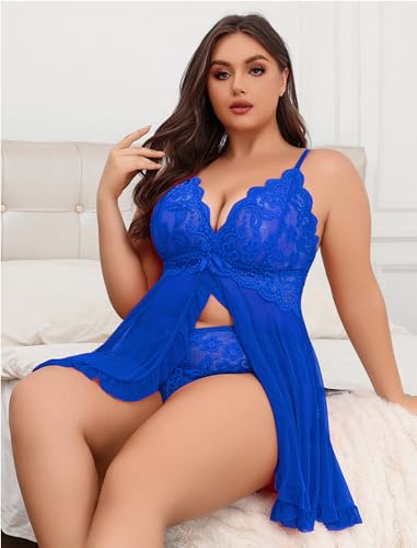Image of Avidlove Plus Size Lingerie for Women Sexy Lingerie Dress Lace Babydoll Lingerie V-Neck Open Front Strap Nightdress
