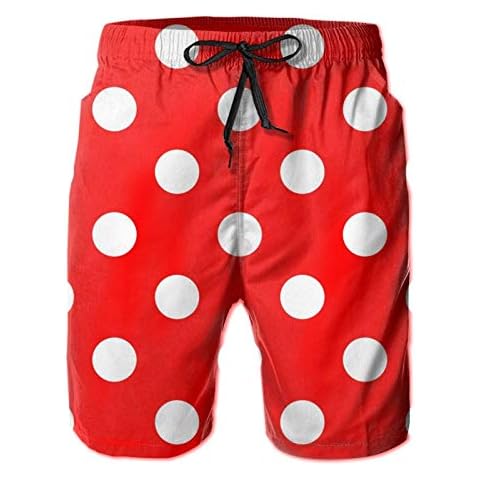 SARA NELL Men's Swim Trunks Polka Dot Red Surfing Beach Board Shorts Swimwear - white - XX-Large Cover
