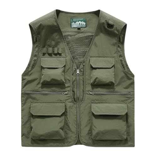 Mens Tactical Vest Hiking Cargo Vests Big and Tall Outdoor Vest Zip Up Sleeveless Jacket with Multi Pockets