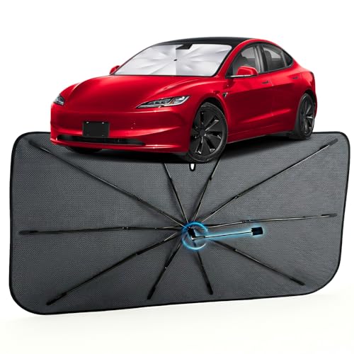 Image of Car Windshield Sun Shade for Tesla Model 3 2018-2026 -[Reflective Coated Fabric] Sunshade Umbrella for Front Window, Car Shades Sun Visor Keep Car Cool and Protects Interior, 1:1 Exact Fit
