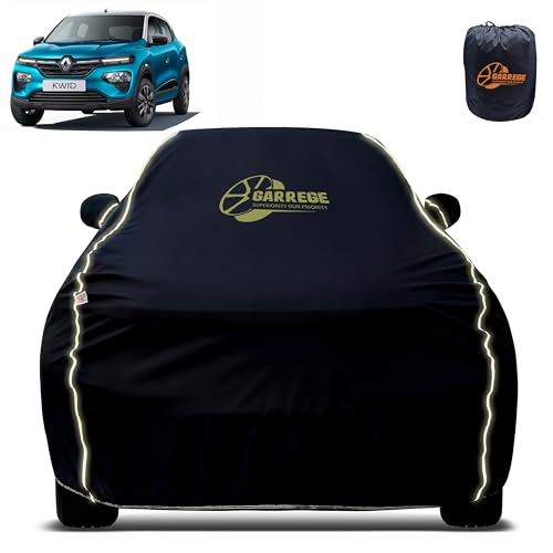 Image of Reflector Waterproof Car Cover for Renault Kwid with Mirror & Antenna Pocket | All Weather Protection | Washable Fabric | Black Color