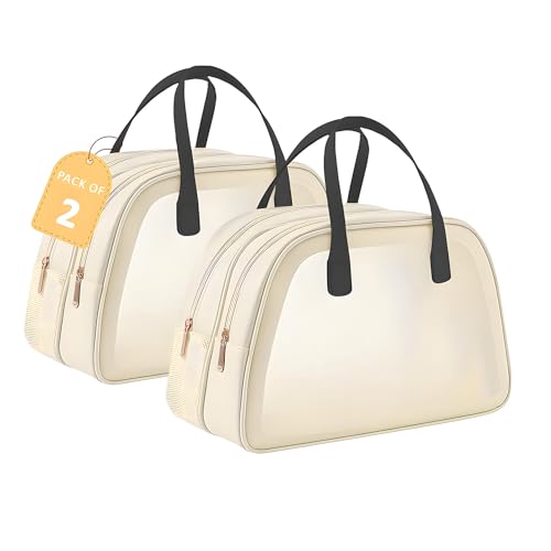Image of Kuber Industries Pack of 2 Waterproof Skincare /Cosmetic Bag for Women | Space-Saving Makeup & Travel Toiletry Pouch | Aesthetic Vanity Kit & Wash Bag for Girls | YJ-20-BG | Transparent - Beige