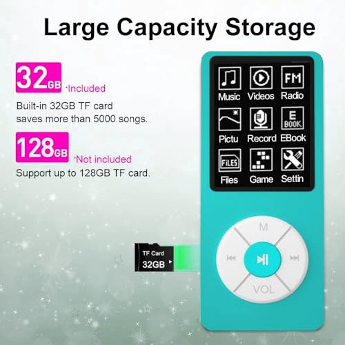 Image of MP3 Player with 32GB TF Card,Built-in HD Speaker,Portable HiFi Music Player with Video /Voice Recorder /FM Radio /Photo Viewer /E-Book Player for Kids