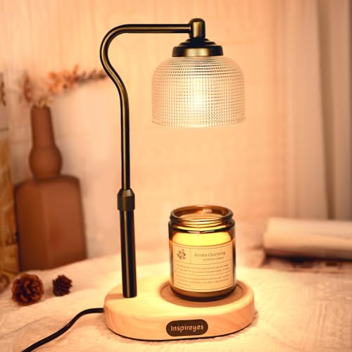 Inspireyes Candle Warmer Lamp for Jar Candles, Electric Candle Warmer with Timer, Height Adjustable, Dimmable Wax Melter Light,2 Bulbs Included, Aroma Diffuser Lamp for Scented Candles, Clear