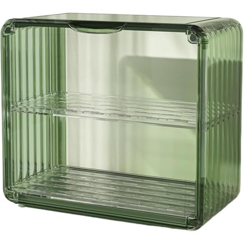 AKILERミニ食器棚食器棚台所2段卓上キッチン収納棚キャビネットアクリル扉付き便利ひとり暮らし用食器オシャレ大容量防塵組み立て式多機能整理用品スリム可動棚カウンター上ミニ (グリーン,Large)