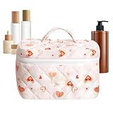 Bolsa de maquillaje estética, bolsa de maquillaje de flores, bolsa estética floral | Neceser acolchado, organizador de almacenamiento de maquillaje reutilizable, bolsa de cosméticos de viaje para