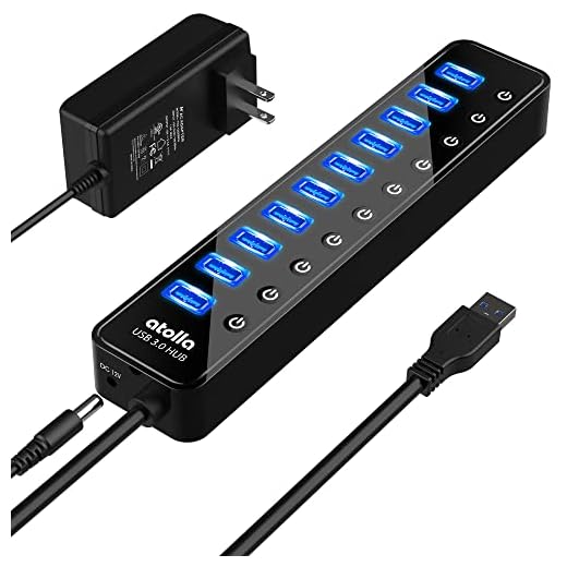 Powered USB 3.0 Hub, atolla 10 Ports USB Data Hub Splitter with Individual ON/Off Switches and 12V/2.5A Power Adapter USB Extension for Mouse, Keyboard, Hard Drive or More USB Devices