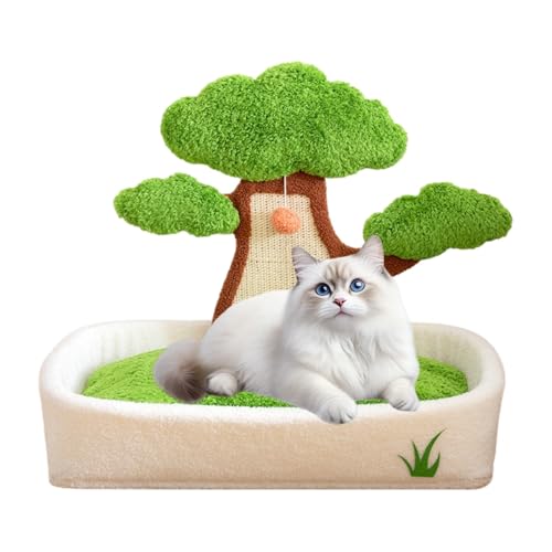 Ruying パイン材の猫用爪とぎボード オールインワン 四季通用 耐摩耗性 取り外し可能 洗える 犬小屋 冬用 暖かい猫用ベッド ペット用品 (無垢材脚なし,L(63*43*60cm))