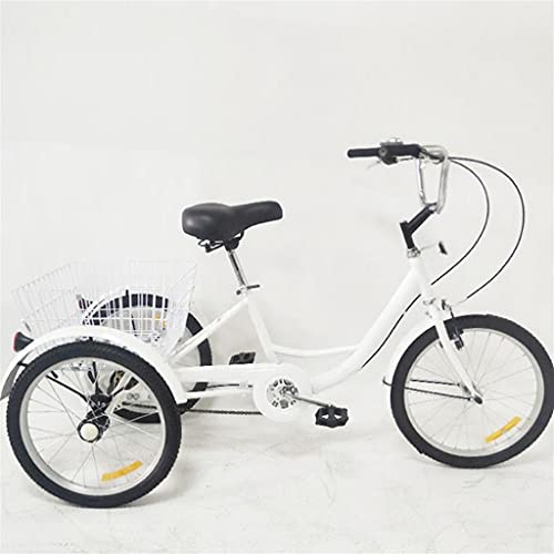 三輪自転車 20インチ大人用三輪車、ショッピングバスケット付き、ピクニックエクササイズサイクリングペダリング用三輪クルーズバイク