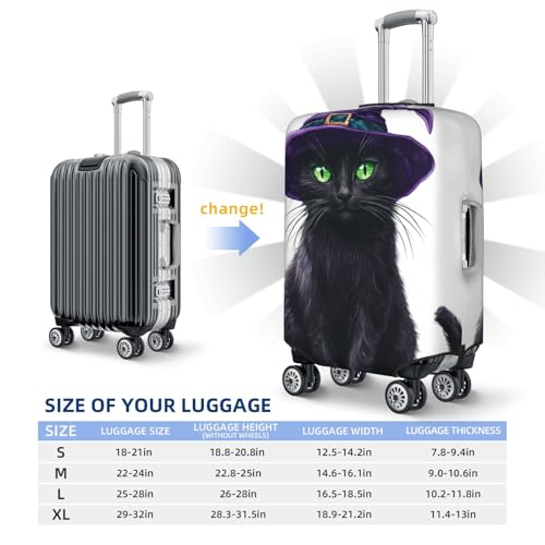 Black Cat Wearing Purple Witch Hat Elastic Travel Luggage Covers Dustproof Scratch-Resistant Suitcase Protector Fit 22-24 Inch4