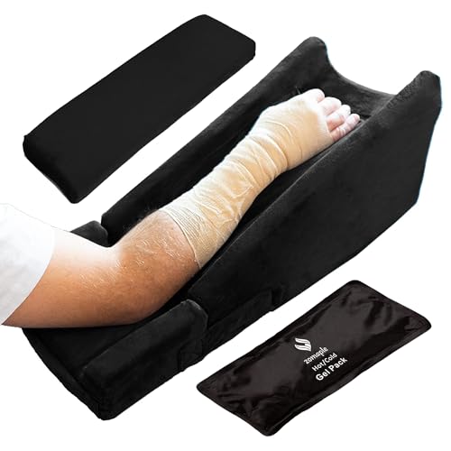 Zomaple Arm Elevation Pillow, Black – Reduce Swelling & Pain with Elbow Support – Adjustable, Gel-Infused Foam, Hot/Cold Gel Pack & Washable Cover – Arm Support Pillow for Post-Surgery Recovery