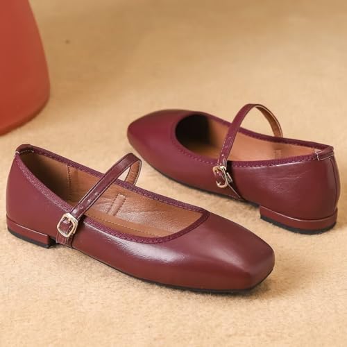 TN TANGNEST Flats for Women Classical Square Toe Mary Jane Flats Soft One Line Strap Flats Slip On Flats4