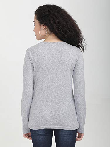 Image of FLEXIMAA Women's Cotton Plain V Neck Full Sleeve T-Shirt