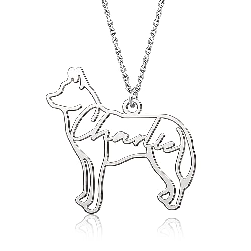 Personalized Husky Dog Memorial Necklace Pet Dog Name Necklace Custom Dog Breed Silhouette Necklace Pet Loss Dog Pet Pendant With Name Remembrance Memorial Jewelry Gift For Her