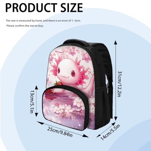 Ystardream Toddler Girls Backpack Age 4-6 Kawaii Axolotl Book Bag for Girls Backpack with Lunch Box Insulated and Pencil Box School Supplies for Preschoolers 3 in 1 Nurseries Kindergarten4