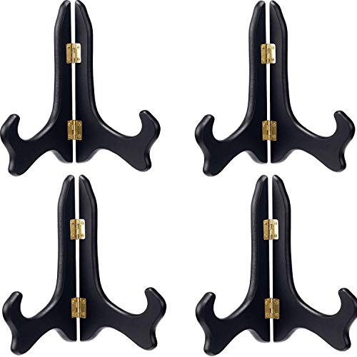 Vernuos 4 Stück 15,2 cm Holz Ständer Teller Halter Staffelei Geschirr für Hochzeit Dekoration Geburtstag Party und Zuhause schwarz Cover